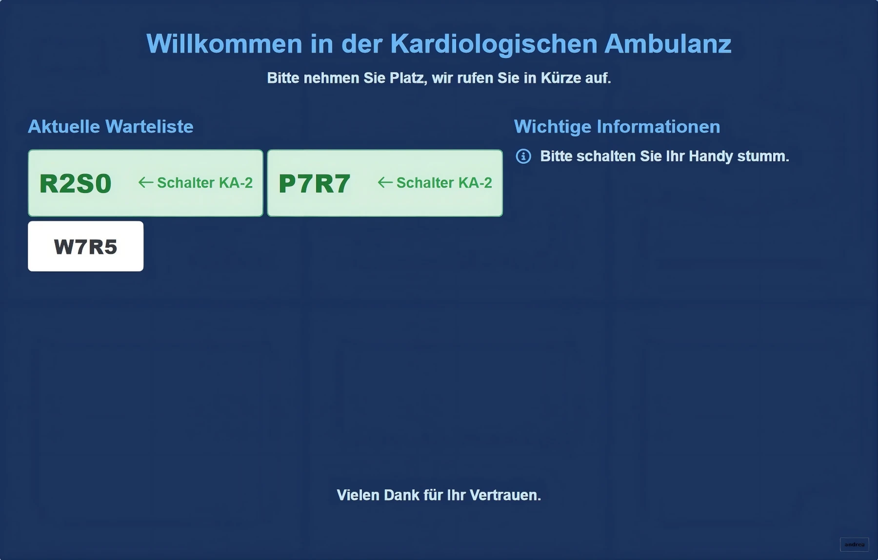 Monitoransicht Wartebereich